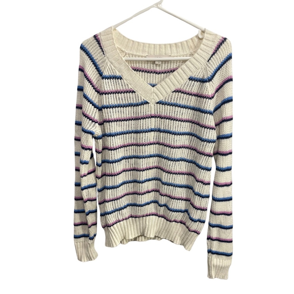 LOFT V-Neck Sweater with Stripes